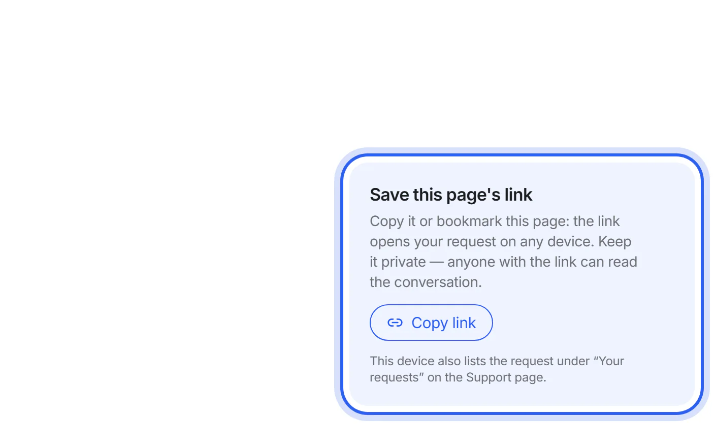 A support request page with the conversation and its status.