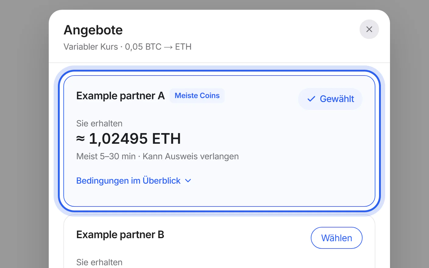 Das Tauschformular mit dem Kurs, dem Partner und dem Link „Weitere Angebote“.