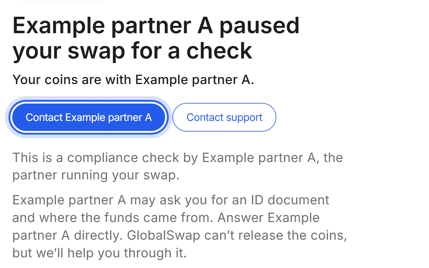 The paused swap with the button to the partner's page highlighted.