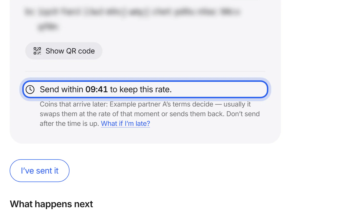 The time limit line under the address, showing the minutes left.