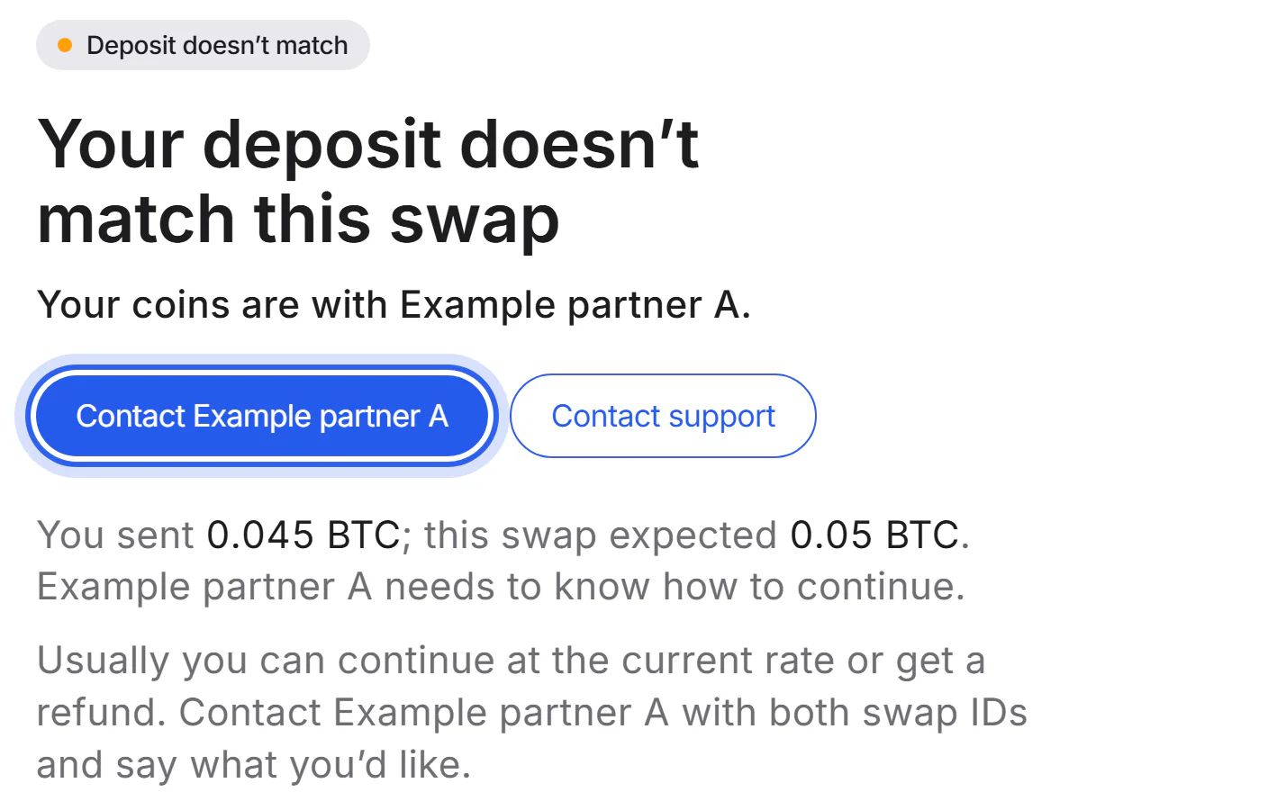 The swap page with the button to contact the partner highlighted.